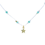 Collier doré fil blanc onyx verte facettées et pendentif étoile 38cm