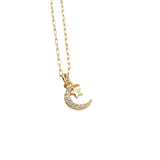 Collier doré lune zircons étoile 38 cm