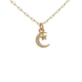 Collier doré lune zircons étoile 38 cm