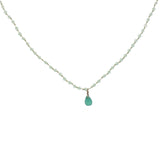 Collier doré prehnite goutte en onyx verte 38 cm