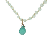 Collier doré prehnite goutte en onyx verte 38 cm