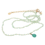 Collier doré prehnite goutte en onyx verte 38 cm