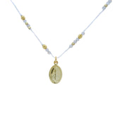 Collier doré fil labradorite et pendentif vierge 42cm