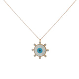 Gold necklace with mother-of-pearl eye and zircons