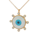 Gold necklace with mother-of-pearl eye and zircons