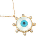 Gold necklace with mother-of-pearl eye and zircons