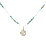 Collier doré fil blanc onyx verte facettées et médaillon zircon étoile 42cm