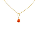 Gold necklace with small square natural stone and pearl