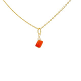Gold necklace with small square natural stone and pearl