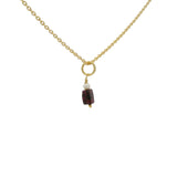 Gold necklace with small square natural stone and pearl