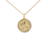 Collier doré médaille trèfle et zircons 42 cm