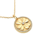 Collier doré médaille trèfle et zircons 42 cm