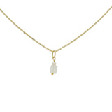 Gold necklace with small square natural stone and pearl