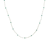 Collier doré avec onyx verte, prehnite et noeuds verts clairs 60 cm