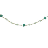 Collier doré avec onyx verte, prehnite et noeuds verts clairs 60 cm