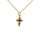 Collier doré croix feuille  onyx noir 42 cm