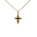 Collier doré croix feuille  onyx noir 42 cm