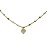 Collier doré rubis zoisite, tubes et pendentif coeur