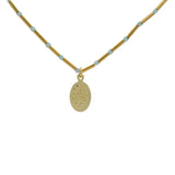 Collier doré avec tubes et amazonite et médaille vierge 40 cm