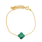 Bracelet doré grand trèfle facetté en malachite
