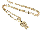 Collier doré poisson zircons 38 cm