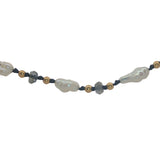 Collier doré perles de culture, perles dorées et iolite 60 cm