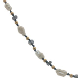 Collier doré perles de culture, perles dorées et iolite 60 cm