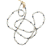 Collier doré perles de culture, perles dorées et iolite 60 cm