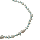 Collier doré petites perles de culture et fil turquoise 75 cm