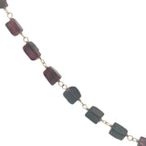 Collier doré base chapelet grenat taillée en rectangles 74 cm