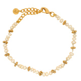 Bracelet with small cultured pearls and golden flowers