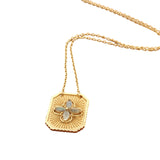 Collier doré plaque fleur et labradorite 38 cm
