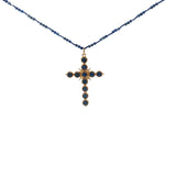 Collier doré lapis lazulis croix baroque en lapis lazulis 60 cm