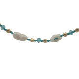 Collier doré perles de culture, perles dorées et apatite 60 cm