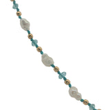 Collier doré perles de culture, perles dorées et apatite 60 cm