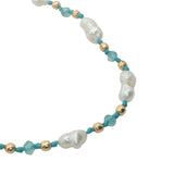 Collier doré perles de culture, perles dorées et apatite 60 cm