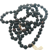 Collier croix dorée zircons perles en bois marron 90 cm