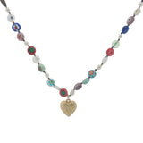 Collier doré coeur perles colorées avec fleurs et perles de culture 75 cm