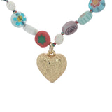 Collier doré coeur perles colorées avec fleurs et perles de culture 75 cm