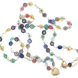 Collier doré coeur perles colorées avec fleurs et perles de culture 75 cm