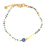 Bracelet doré perles multicolores avec petit oeil bleu