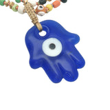 Collier doré main de Fatma verre soufflé perles colorées 90 cm