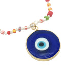 Collier doré oeil bleu perles multicolores 75 cm