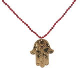 Collier doré en corne rouge main de Fatma avec onyx rouge 75 cm