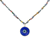 Collier doré oeil bleu avec perles multicolores 90 cm