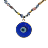 Collier doré oeil bleu avec perles multicolores 90 cm