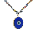 Collier doré oeil bleu avec perles multicolores 90 cm