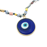 Collier doré oeil bleu avec perles multicolores 90 cm
