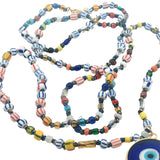 Collier doré oeil bleu avec perles multicolores 90 cm