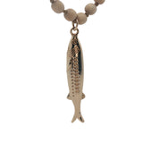 Collier poisson doré perles en bois beige 75 cm